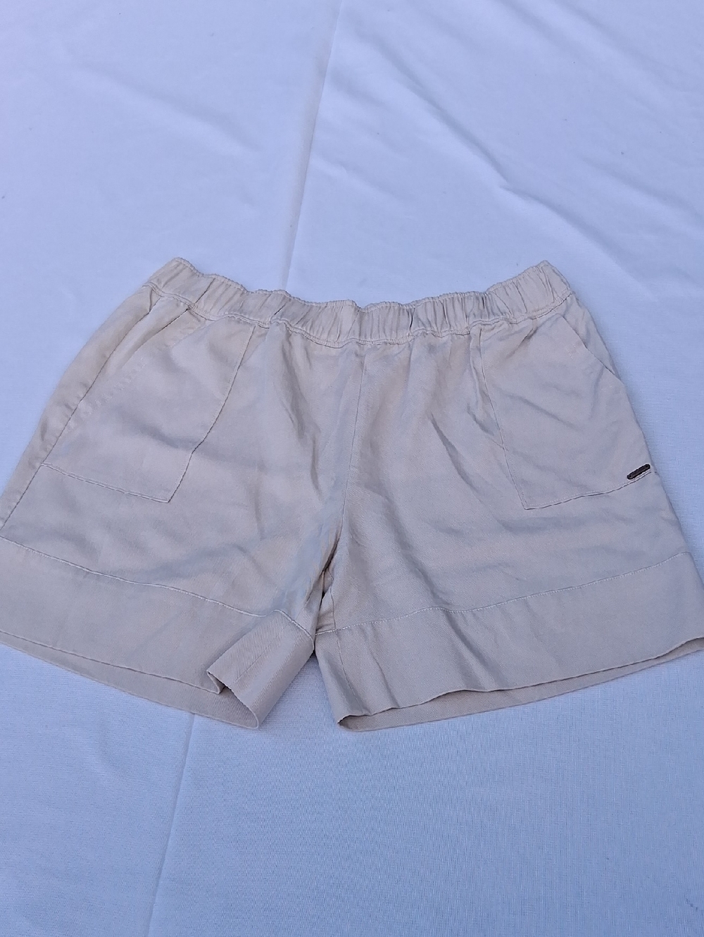 Women's Elastic Waist Beige Bermuda Shorts